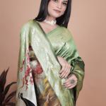 Elegant Sage Green Banarasi Silk Saree with Majestic Peacock Pallu