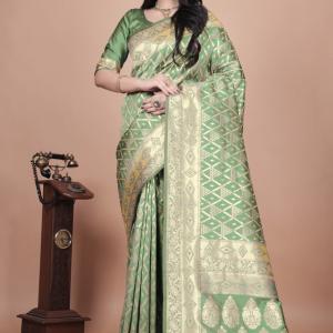 Emerald Green Banarasi Silk Saree with Silver Zari Detailing