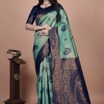 Sea Green & Navy Blue Banarasi Silk Saree with Zari Embellishment