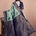 Sea Green & Navy Blue Banarasi Silk Saree with Zari Embellishment
