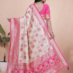 Cream and Pink Banarasi Silk Saree with Rich Silver Zari Weaving