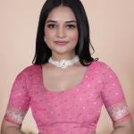 Cream and Pink Banarasi Silk Saree with Rich Silver Zari Weaving