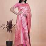 Baby Pink Banarasi Silk Saree with Rich Silver Zari Detailing