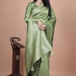 Lime Green Banarasi Silk Saree with Intricate Zari Peacock Motifs