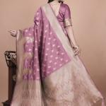 Mauve Purple Banarasi Silk Saree with Gold Zari Peacock Work