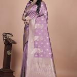 Lavender Banarasi Silk Saree with Golden Zari Weaving
