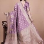 Lavender Banarasi Silk Saree with Golden Zari Weaving
