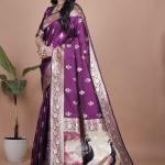 Royal Purple Banarasi Silk Saree with Peacock Pallu Design