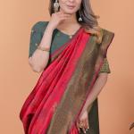 ❤️🌿 Crimson Majesty Banarasi Silk Saree 👑