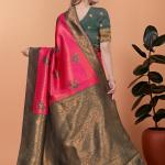 💖🌿 Rose Ruby Banarasi Silk Saree with Antique Zari Weave ✨🌺