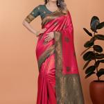 💖🌿 Rose Ruby Banarasi Silk Saree with Antique Zari Weave ✨🌺