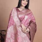 Rose Pink Banarasi Silk Saree with Intricate Silver Zari Weave