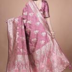 Rose Pink Banarasi Silk Saree with Intricate Silver Zari Weave