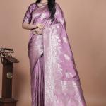 Lavender Banarasi Silk Saree with Silver Zari Weaving
