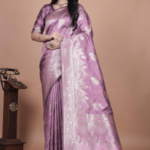 Lavender Banarasi Silk Saree with Silver Zari Weaving
