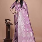 Lavender Banarasi Silk Saree with Silver Zari Weaving