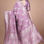 Lavender Banarasi Silk Saree with Silver Zari Weaving