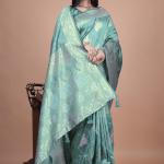 Teal Banarasi Silk Saree with Golden Zari Weaving