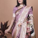 Lavender Banarasi Silk Saree with Majestic Peacock Motif Pallu