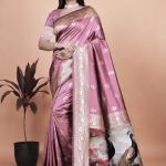 Rosewood Pink Banarasi Silk Saree with Artistic Peacock Pallu
