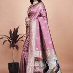 Rosewood Pink Banarasi Silk Saree with Artistic Peacock Pallu