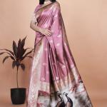 Rosewood Pink Banarasi Silk Saree with Artistic Peacock Pallu