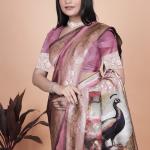 Rosewood Pink Banarasi Silk Saree with Artistic Peacock Pallu