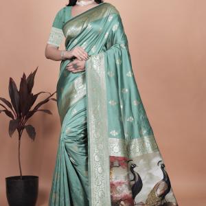 Elegant Peacock Motif Silk Saree