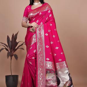 Majestic Magenta Silk Saree with Peacock Pallu