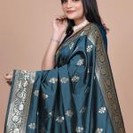 Emerald Green Banarasi Silk Saree with Artistic Peacock Pallu