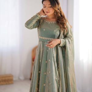 Sage Green with golden undertones Ethnic Anarkali Suit Set