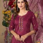 Wine Elegant Straight Kurti Pant Dupatta Set