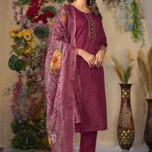 Wine Elegant Straight Kurti Pant Dupatta Set
