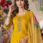 Mustard yellow Elegant Straight Kurti Pant Dupatta Set
