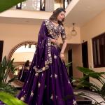 Purple Color Pearl Coding And Sequins Embroidery Work Vichitra Silk Lehenga Choli