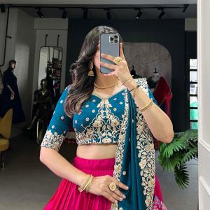 Printed Tussar Silk Sequins and Thread Embroidery Work choli