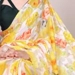 YELLOW Dull Satin Floral Printed SAREE