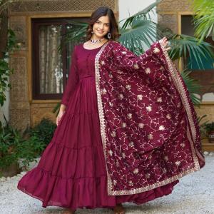 red pure Vichitra silk dress