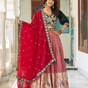 pink mono silk lehngha choli