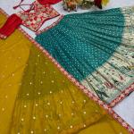 see green mono silk lehngha choli