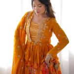 Mustard Yellow Floral Printed Lehenga Set