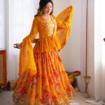 Mustard Yellow Floral Printed Lehenga Set