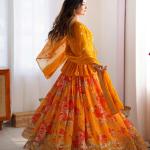 Mustard Yellow Floral Printed Lehenga Set
