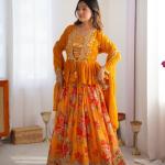 Mustard Yellow Floral Printed Lehenga Set