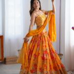 Mustard Yellow Floral Printed Lehenga Set