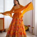 Mustard Yellow Floral Printed Lehenga Set