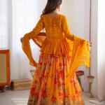 Mustard Yellow Floral Printed Lehenga Set