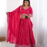 Rani Pink Mirror Work Cotton Lehenga Set