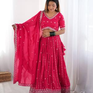 Rani Pink Mirror Work Cotton Lehenga Set