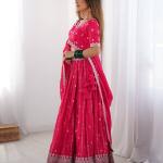 Rani Pink Mirror Work Cotton Lehenga Set